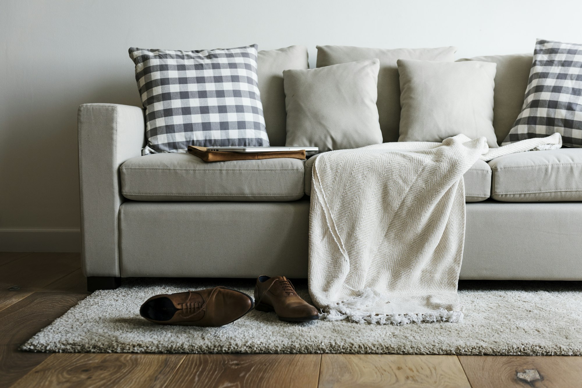 Gray couch and cushions in living room